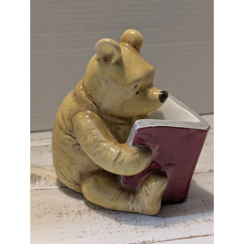 Vintage Disney Rare Winnie The Pooh Ceramic Piggy Bank with Reading Book